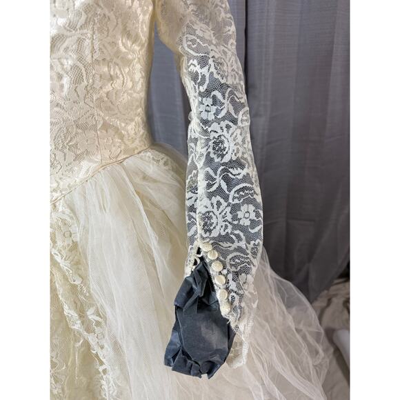 Vintage Lace and Tulle Tea Length Wedding Dress Sz Small - Picture 5 of 7